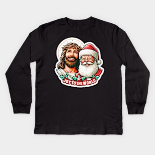 Joy To The World Jesus Santa Claus Merry Christmas Kids Long Sleeve T-Shirt